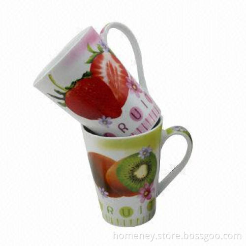 New Bone China V-shaped Mugs with Decal Design